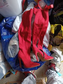 Red Suede Over-the-Knee Stiletto Boots