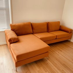 Orange Velvet Left hand facing sofa/chaise