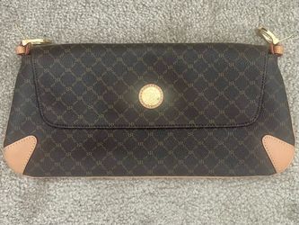 Rioni Evelina Brown Canvas RR Monogram Print Flap Shoulder Handbag No Strap