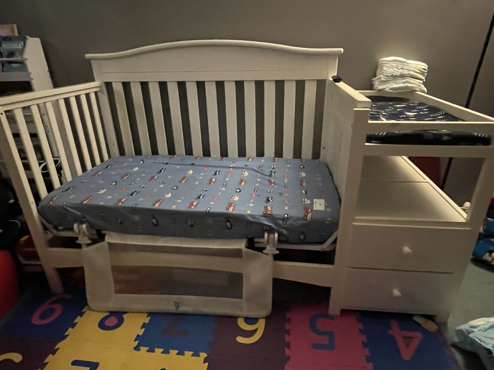 Toddler Bed With Safety Rail & Changing Table