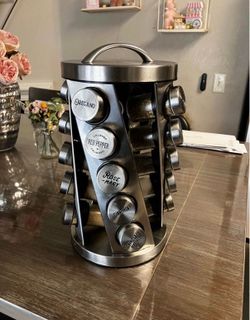 20 Jar Rotating Stainless Steel Spice Rack with Glass Jars