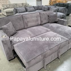 New! 89” Sectional Sofa Bed, Sleeper Sofa, Reversible Chaise Sectional Couch, Sofa, Couch, Grey Couch, Gray Sectional, Sleeper Sofa,Pull-out Sofabed .