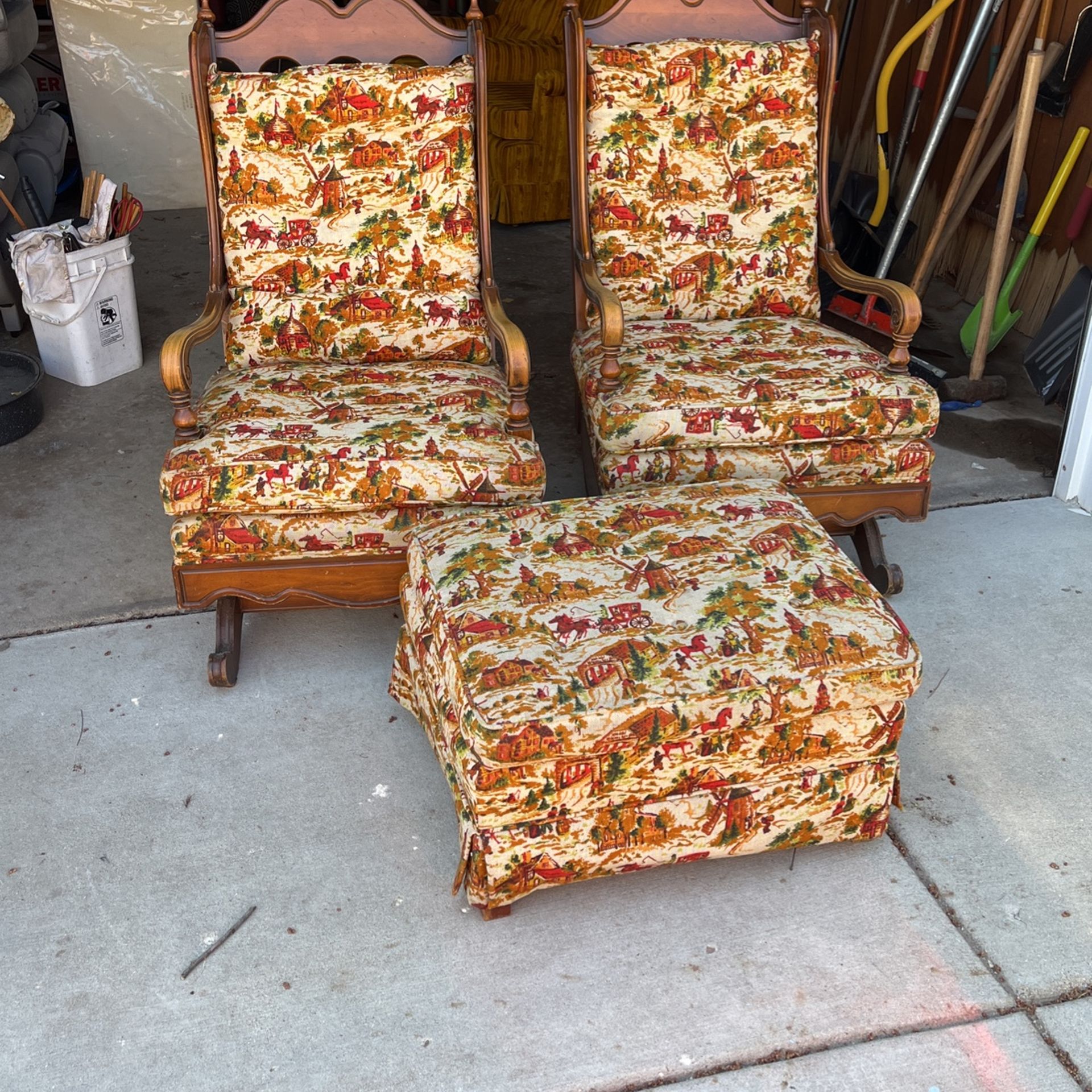 Vintage Mcm American Style Country Rocking Chair Arm Chair With Ottoman