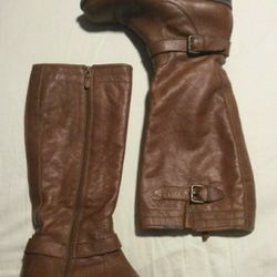 Womens Franco Sarto Pammy Buckle Zip-Up Leather Boots - Brown, Size 9