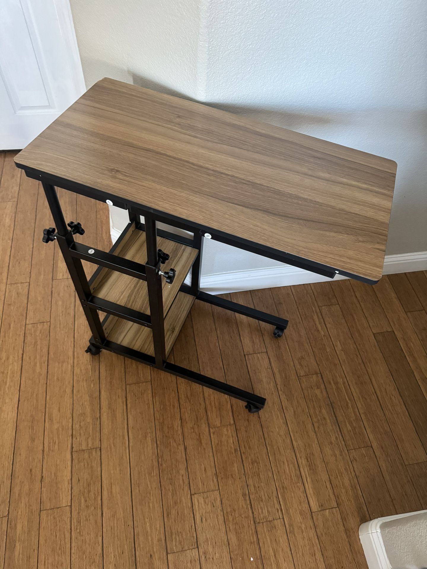 Mobile C Table, Height Adjustable Side Table with Storage Shelves New!