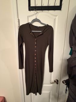 Fashion Nova Brown Ribbed Button-Down Midi Dress