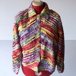 Karen Hart Shirt/Jacket Women's Size M Rainbow Colored Bohemian Style Y2K