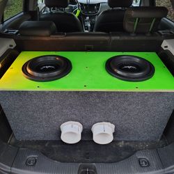 Two Skar EVL 10 Inch Subwoofers And Box
