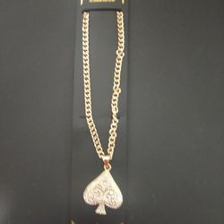 Jewel House Iced Out Ace Of Spade's 24 Inch Gold Plated Rope Chain 2 Inch Pendant 