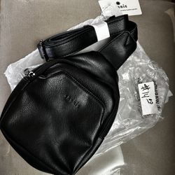 SHRRIE Black Leather Crossbody Sling Bag