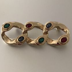 Vintage Multi Color Rhinestone Gold Tone Knot Bar Brooch 