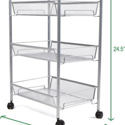 Like New 3-Shelf All Purpose Mobile Utility Cart, Silver, for office/kitchen/dining room