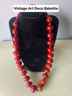 Vintage Art Deco Cherry Amber Bakelite Necklace 179g - Real
