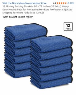 12 Moving Packing Blankets 80 Ć 72 Inches (35 Ib/dz) Heavy Duty Moving Pads for Protecting Furniture Professional Quilted Shipping Furniture Pads (Blu