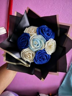 7 Glitter Ribbon Roses