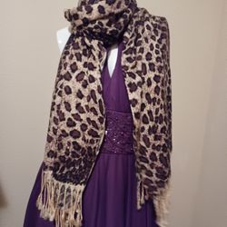 PASHMINA LEOPARD  SCARF WITH  FRINGE,. LARGE $10.