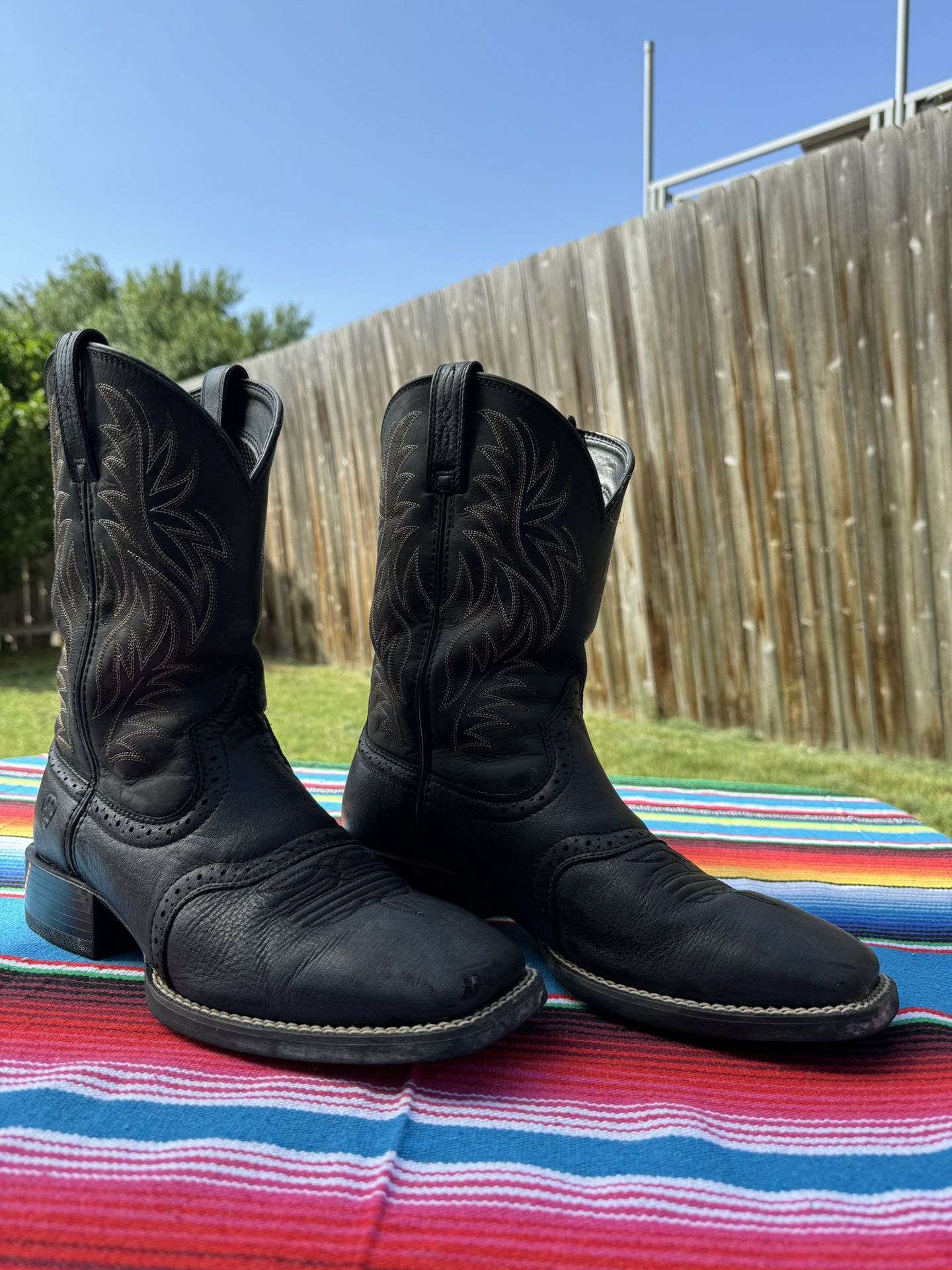 Ariat Men's Sport Black Wide Square Toe Cowboy Boots