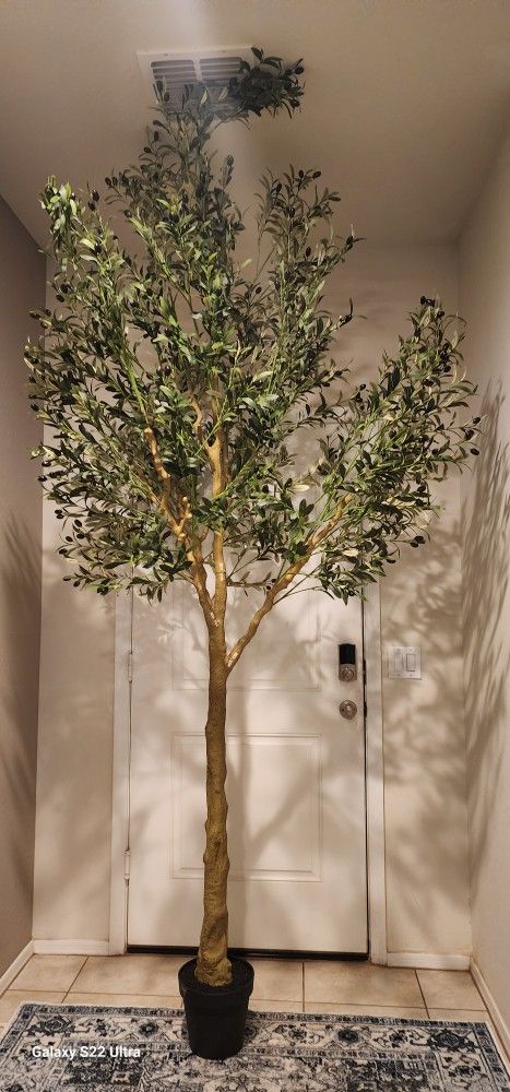 MOSADE Artificial Olive Tree 10 Feet Fake Olive Plant and Handmade Seagrass Basket, Perfect Tall Faux Topiary Silk Tree for Indoor Entryway Decor Home