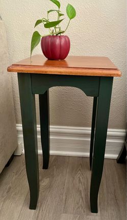 Wood Top Side Table with Green Legs