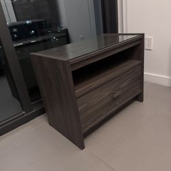 Dark Wood Nightstand with Glass Top