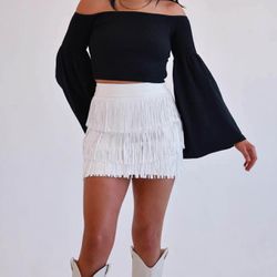 Large White Fringe Skirt 