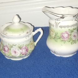 ANTIQUE THREE CROWN CHINA SUGAR AND CREAMER SET
