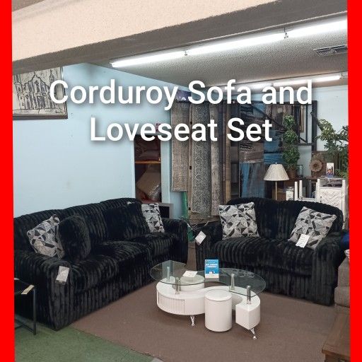 💥 Black Corduroy Sofa And Loveseat Set