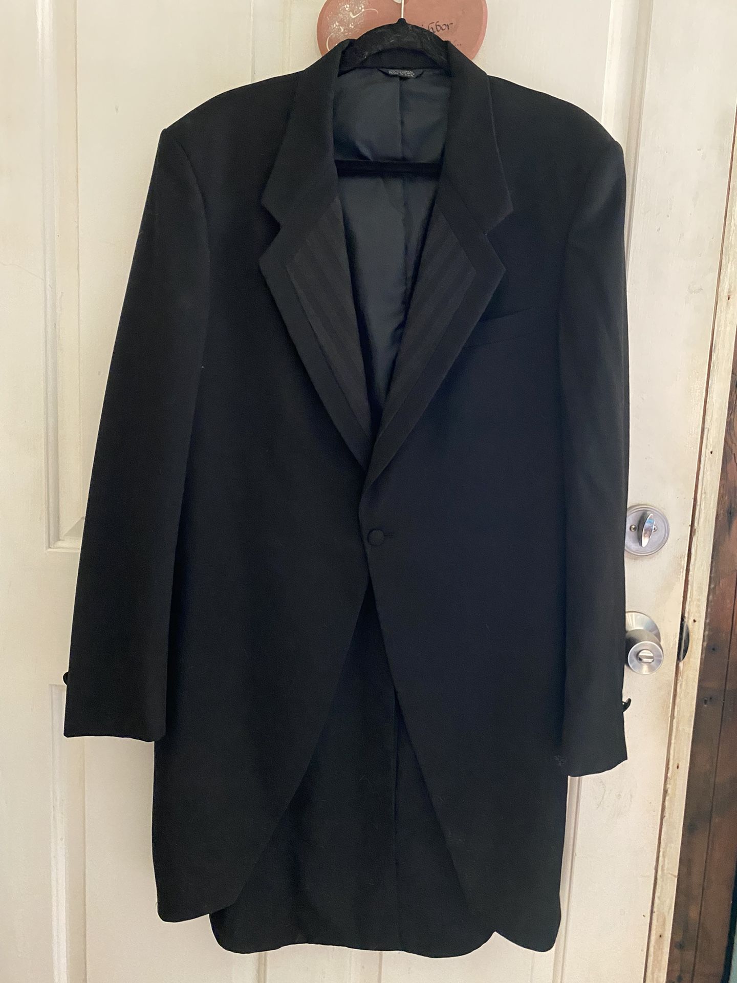 After Six Desmond’s Men’s Formal Wear Black Knee Length Tuxedo Jacket - Perfect For Prom Or Wedding