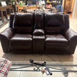 Used Leather Loveseat - Brown Leather Power Recliner