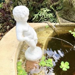 24” Peeing Boy Concrete Water Fountain/Statue: 24”H x 11”W x 9”D
