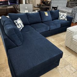 Brand New Elegant Plush Blue Sectional Set 