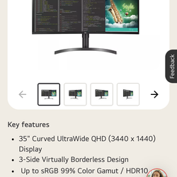 Ultra wide monitor 35” 4k 1440p