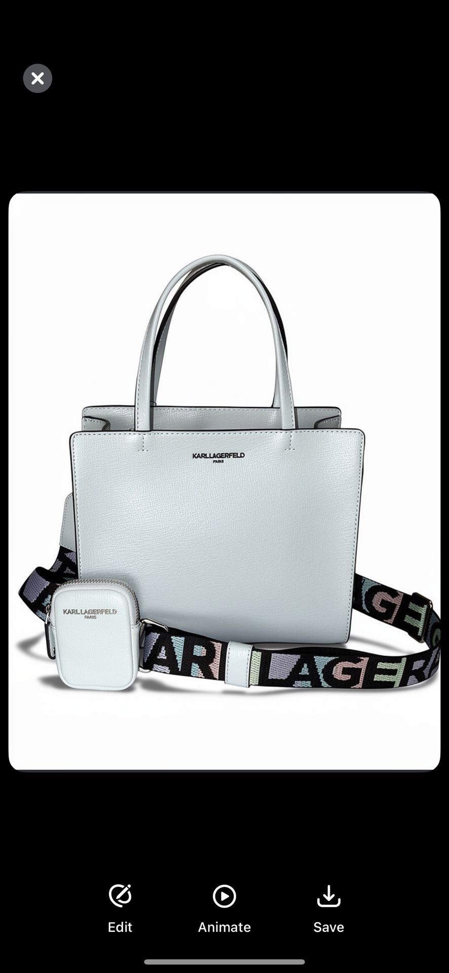 Karl Lagerfeld Paris Maybelle satchel crossbody bag in pastel blue faux leather with a logo strap and a matching small pouch