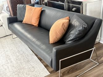 Black Italian leather custom made sofa.