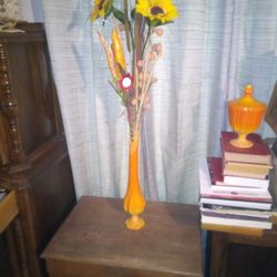 Orange Vase With Flowers 
