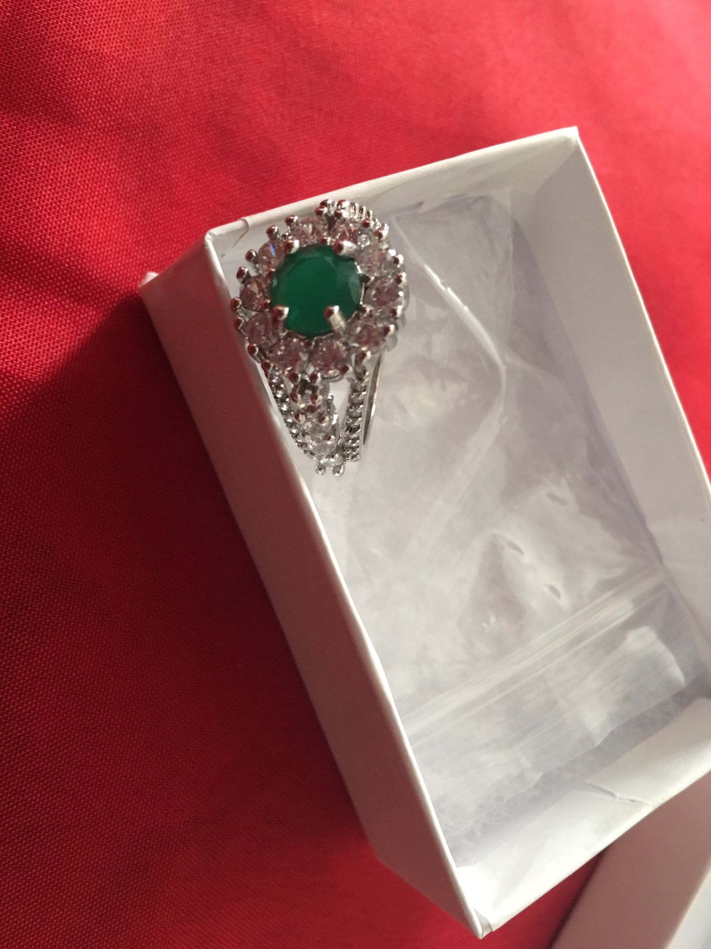 Emerald and white Sapphire ring size 7