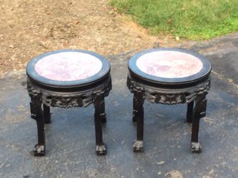 (2) Antique Carved Marble Tables