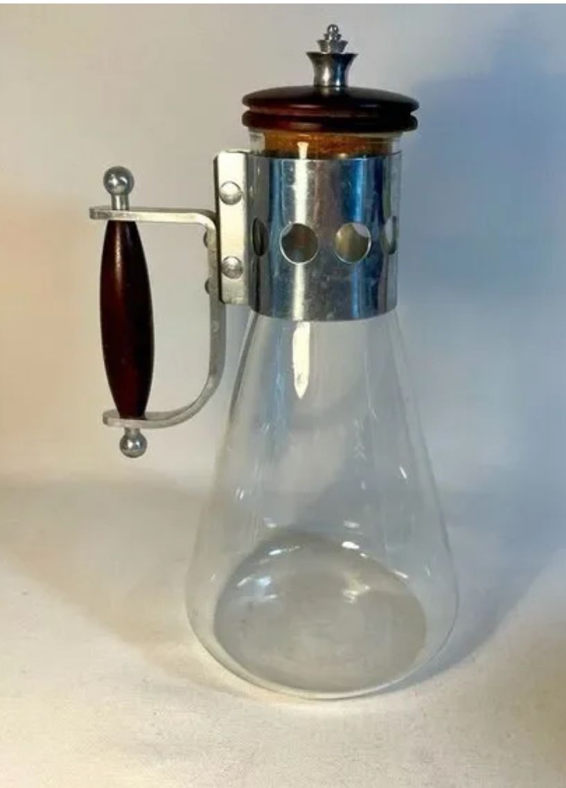 MCM PYREX Glass Teak Cork & Stainless Steel Danish MCM Coffee Water Carafe