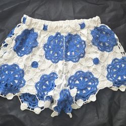 Rebellion High Waist Crochet Shorts - Blue & White