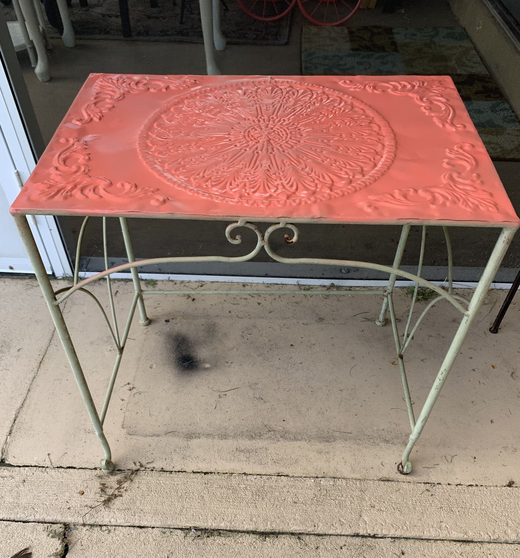 All metal side/plant table Some Patina