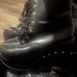 CYNLLIO Women's Punk Platform Boots Block Heel Combat Boots Gothic Mid Calf Boots Studde