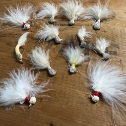 12 Fly Fishing Lures Vintage White Feather Lures