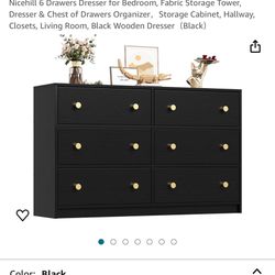  6 Drawers Dresser for Bedroom, Fabric Storage Tower, Dresser & Chest of Drawers Organizer，Storage Cabinet, Hallway, Closets, Living Room, Black Woode