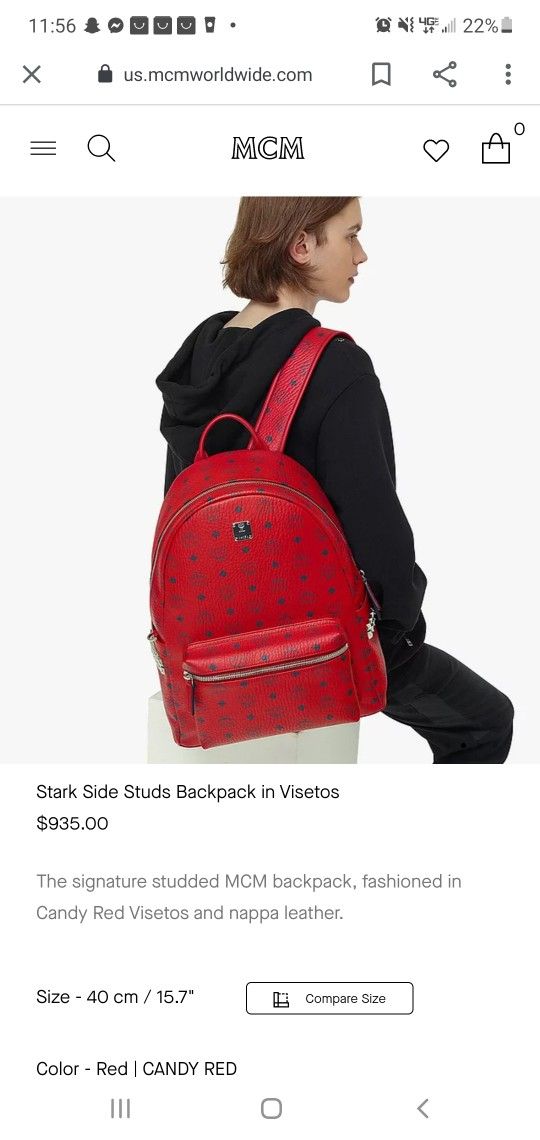 MCM RED Stark Side Stud Backpack