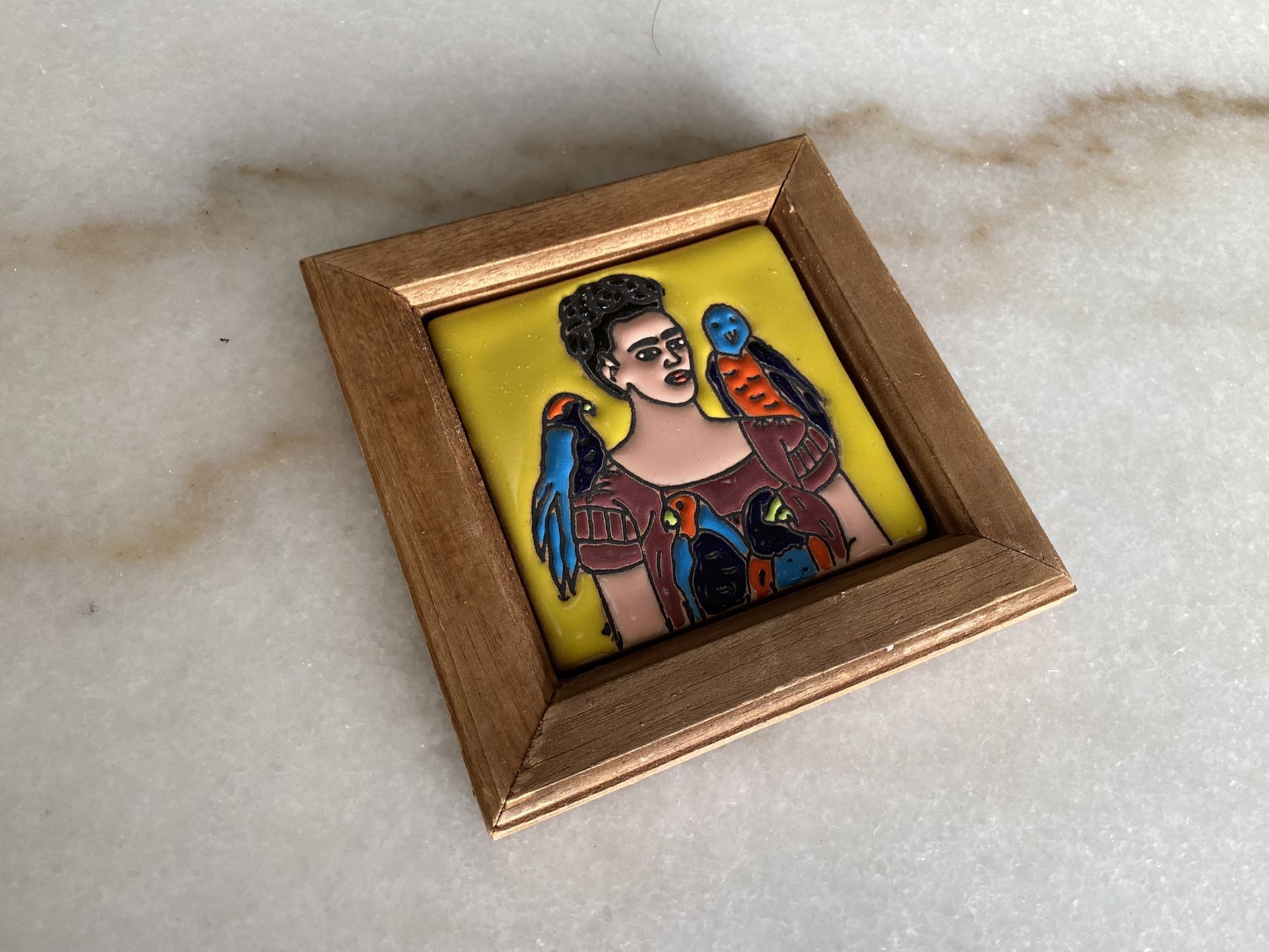Small Frida Kahlo hand painted tile hanging. (Price is firm)
