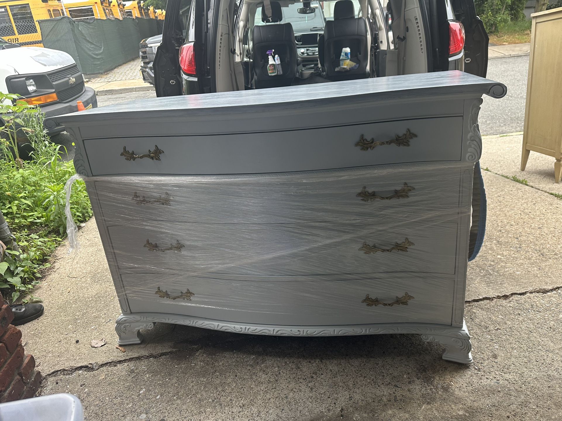 Big beautiful, white antique dresser, delivery fee 25 a curbside drop off locally