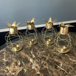 4 Metal Gold Metal wire Pineapple Candle Holder 