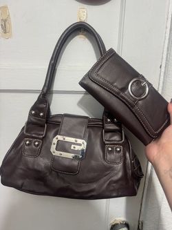 Brown Leather Handbag and Wallet Set