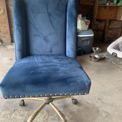 Velvet Blue Rolling Chair