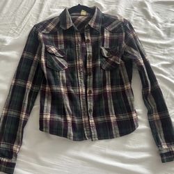 Women semi-crop plaid shirts (wool-like) small size